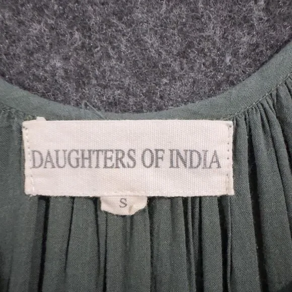 Daughters of India Sahana Dress Women's Small Green Boho Maxi Tiered Long Pocket - Picture 3 of 8